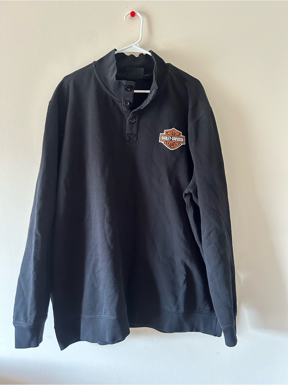 Harley-Davidson Black Henley Pullover with Orange Logo
